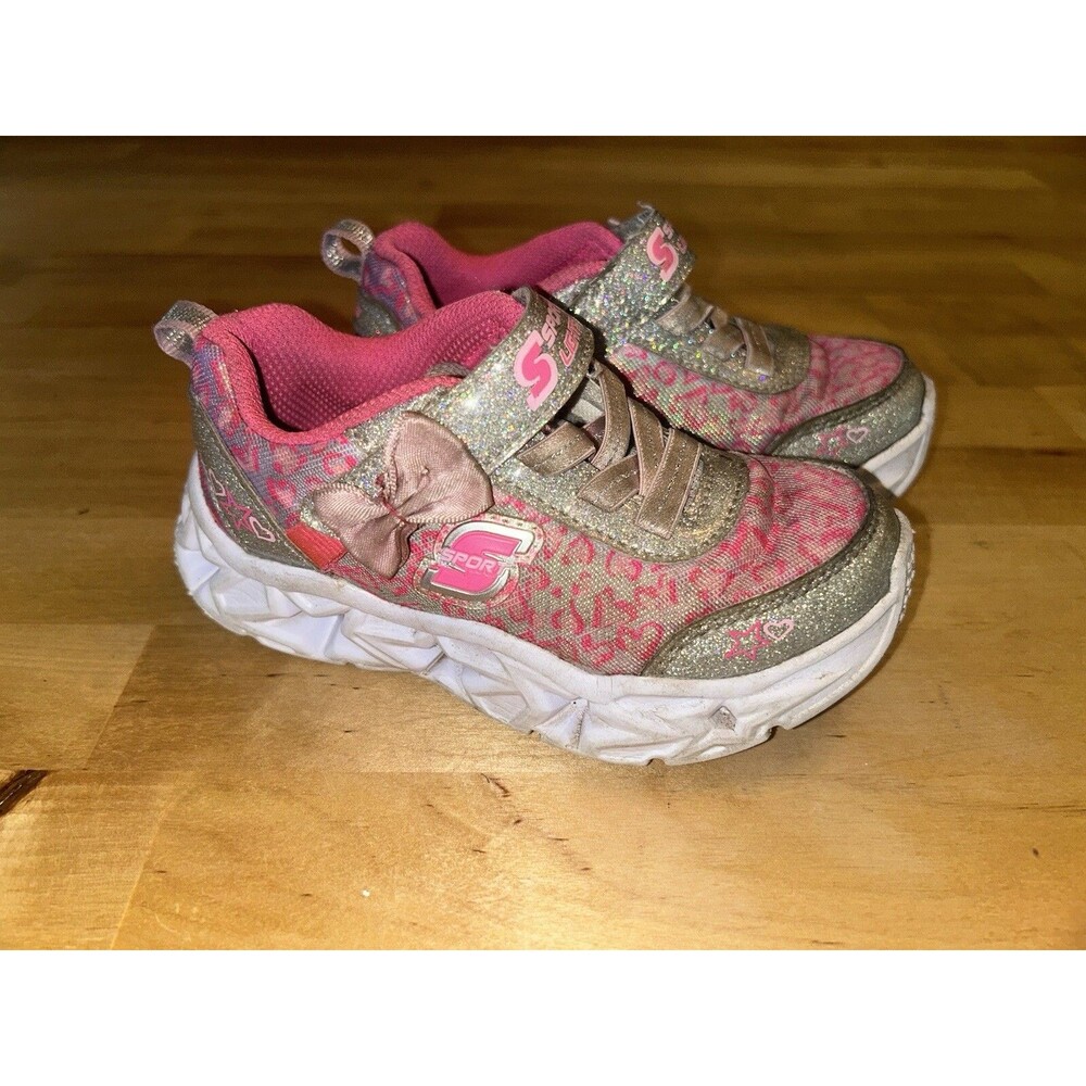 Toddler Girls Pink and Silver Skechers Sneakers Size 8